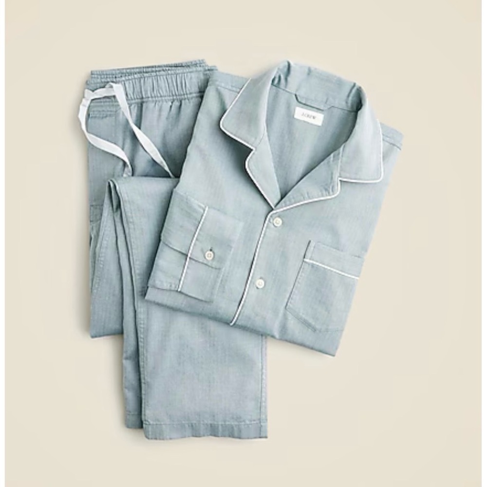 J. Crew Men's Light Green Pajama Set in cotton herringbone